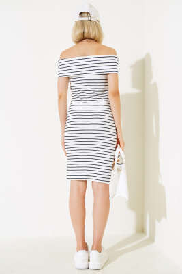 Kaşkorse Madonna Yaka Elbise Beyaz - Kadın Giyim Modelleri