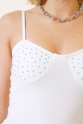 Kaşkorse Taşlı Bluz Ekru - Yılın Fırsatı