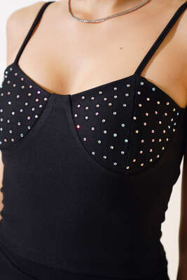 Kaşkorse Taşlı Bluz Siyah - Yılın Fırsatı