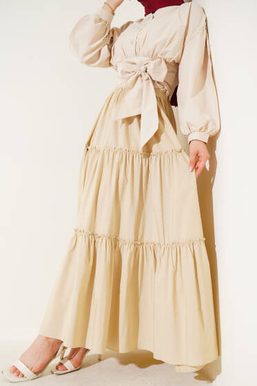 Kat Büzgülü Etek Bej - Etek