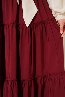 Kat Büzgülü Etek Bordo - Uzun Etek