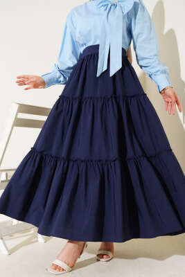 Kat Büzgülü Etek Lacivert 