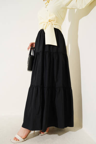 Kat Büzgülü Etek Siyah - Etek