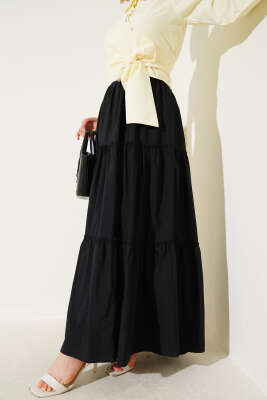 Kat Büzgülü Etek Siyah