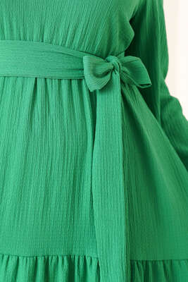 Kat Detaylı Bürümcük Elbise Fıstık Yeşili - Thumbnail