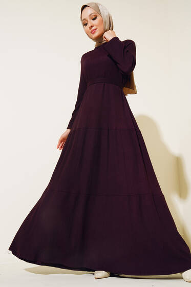 Kat Detaylı Bürümcük Elbise Mor - Tesettür Elbise