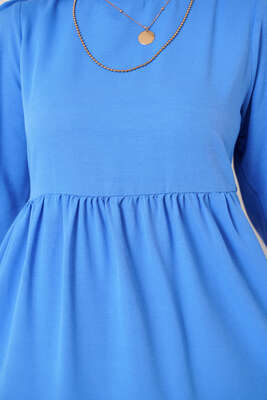 Kat Detaylı Kloş Elbise Mavi - Thumbnail