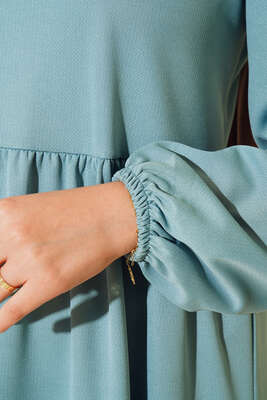 Kat Detaylı Kolu Lastikli Elbise Mint - Thumbnail