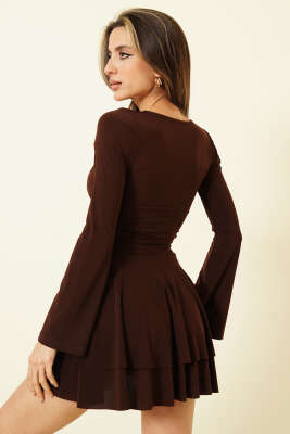 Kat Etekli Mini Sandy Elbise Kahve - Kadın Giyim Modelleri