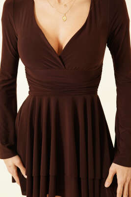 Kat Etekli Mini Sandy Elbise Kahve - Kadın Giyim Modelleri