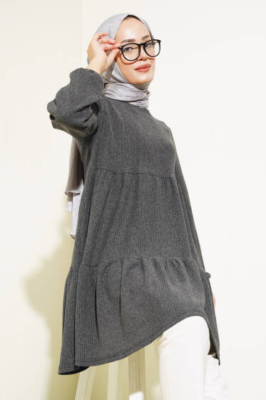 Kat Kat Ağaç Kabuğu Tunik Antrasit - Tunik