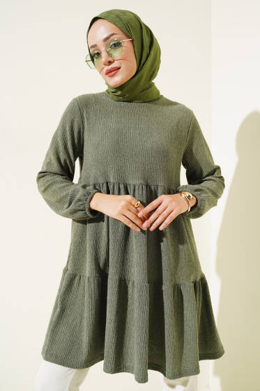 Kat Kat Ağaç Kabuğu Tunik Çağla Yeşili - Tunik