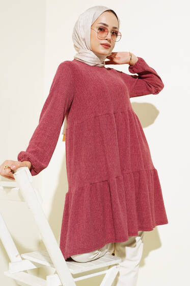 Kat Kat Ağaç Kabuğu Tunik Gül Kurusu - Tunik