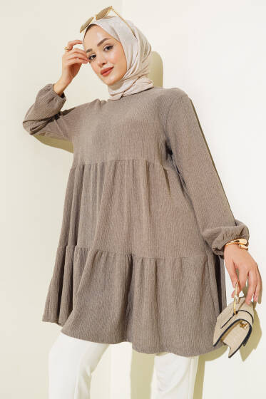 Kat Kat Ağaç Kabuğu Tunik Sütlü Kahve - Tunik