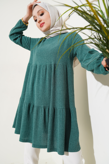 Kat Kat Ağaç Kabuğu Tunik Yeşil - Tunik