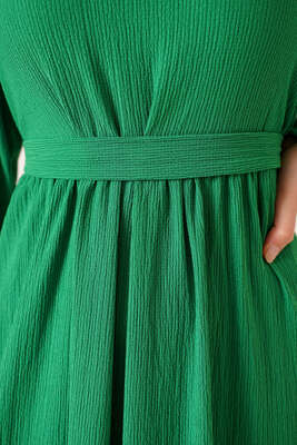 Kat Kat Bürümcük Elbise Yeşil - Thumbnail