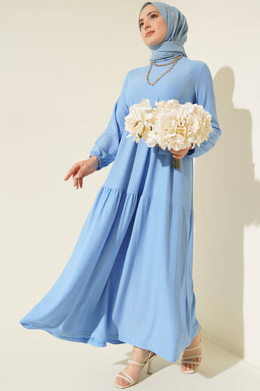 Kat Kat Bürümcük Elbise Mavi - Tesettür Elbise