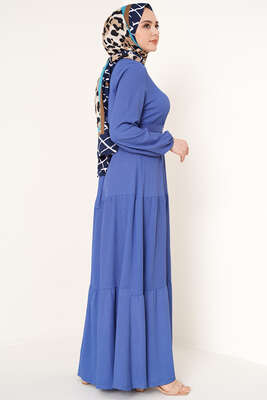 Kat Kat Bürümcük Kuşaklı Elbise İndigo - Yılın Fırsatı