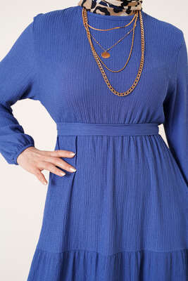 Kat Kat Bürümcük Kuşaklı Elbise İndigo - Yılın Fırsatı