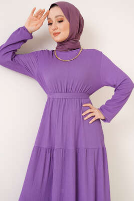Kat Kat Bürümcük Kuşaklı Elbise Lila - Yılın Fırsatı