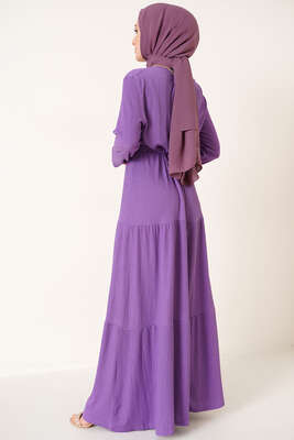 Kat Kat Bürümcük Kuşaklı Elbise Lila - Yılın Fırsatı