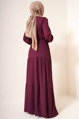 Kat Kat Bürümcük Kuşaklı Elbise Mürdüm - Yılın Fırsatı