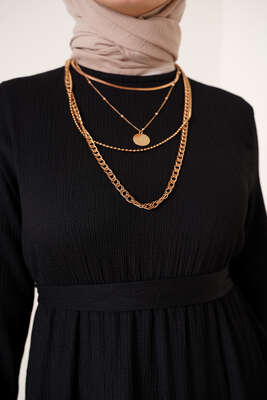 Kat Kat Bürümcük Kuşaklı Elbise Siyah - Yılın Fırsatı