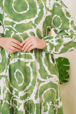 Kat Kat Desenli Elbise Yeşil - Thumbnail