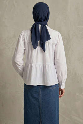 Kat Kat Detaylı Büzgülü Gömlek Beyaz - Gömlek