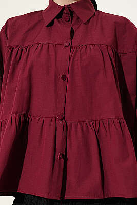 Kat Kat Detaylı Büzgülü Gömlek Bordo - Gömlek