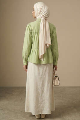 Kat Kat Detaylı Büzgülü Gömlek Çağla Yeşili - Gömlek