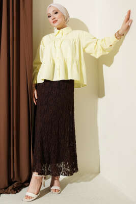 Kat Kat Detaylı Büzgülü Gömlek Sarı - Gömlek