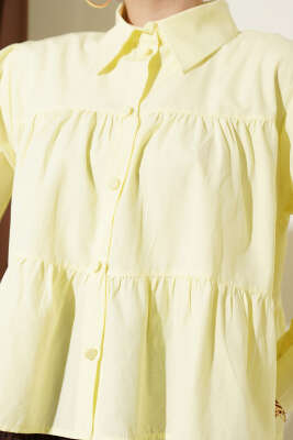 Kat Kat Detaylı Büzgülü Gömlek Sarı - Gömlek