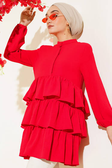 Kat Kat Detaylı Tunik Kırmızı - Tunik