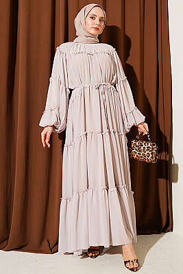 Kat Kat Fırfırlı Şifon Elbise Bej - WENNA DESIGN