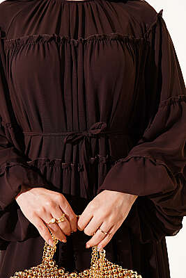 Kat Kat Fırfırlı Şifon Elbise Kahve - Elbise