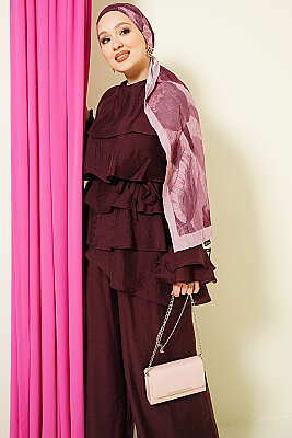 Kat Kat Fırfırlı Tunik İkili Takım Bordo - İkili Takım