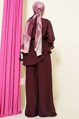 Kat Kat Fırfırlı Tunik İkili Takım Bordo - İkili Takım