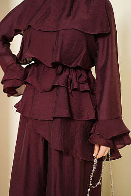 Kat Kat Fırfırlı Tunik İkili Takım Bordo - İkili Takım