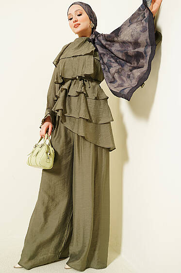 Kat Kat Fırfırlı Tunik İkili Takım Haki - İkili Takım