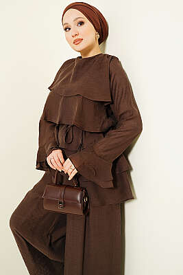 Kat Kat Fırfırlı Tunik İkili Takım Kahve - İkili Takım