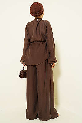 Kat Kat Fırfırlı Tunik İkili Takım Kahve - İkili Takım