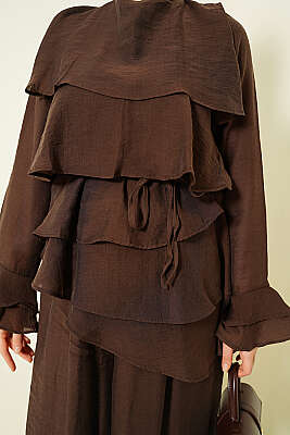 Kat Kat Fırfırlı Tunik İkili Takım Kahve - İkili Takım