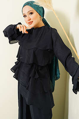 Kat Kat Fırfırlı Tunik İkili Takım Lacivert - İkili Takım