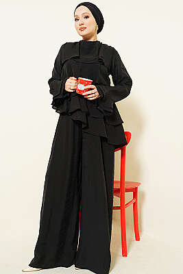 Kat Kat Fırfırlı Tunik İkili Takım Siyah - İkili Takım