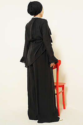 Kat Kat Fırfırlı Tunik İkili Takım Siyah - İkili Takım