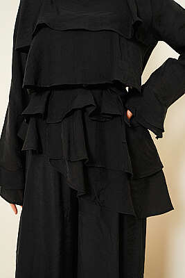 Kat Kat Fırfırlı Tunik İkili Takım Siyah - İkili Takım