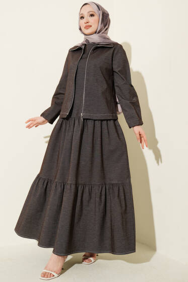 Kat Kat Jileli Ceketli Kot İkili Takım Acı Kahve - İkili Takım