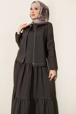 Kat Kat Jileli Ceketli Kot İkili Takım Acı Kahve - İkili Takım