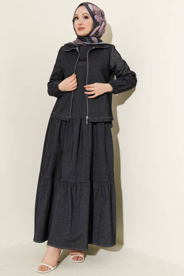 Kat Kat Jileli Ceketli Kot İkili Takım Lacivert - İkili Takım